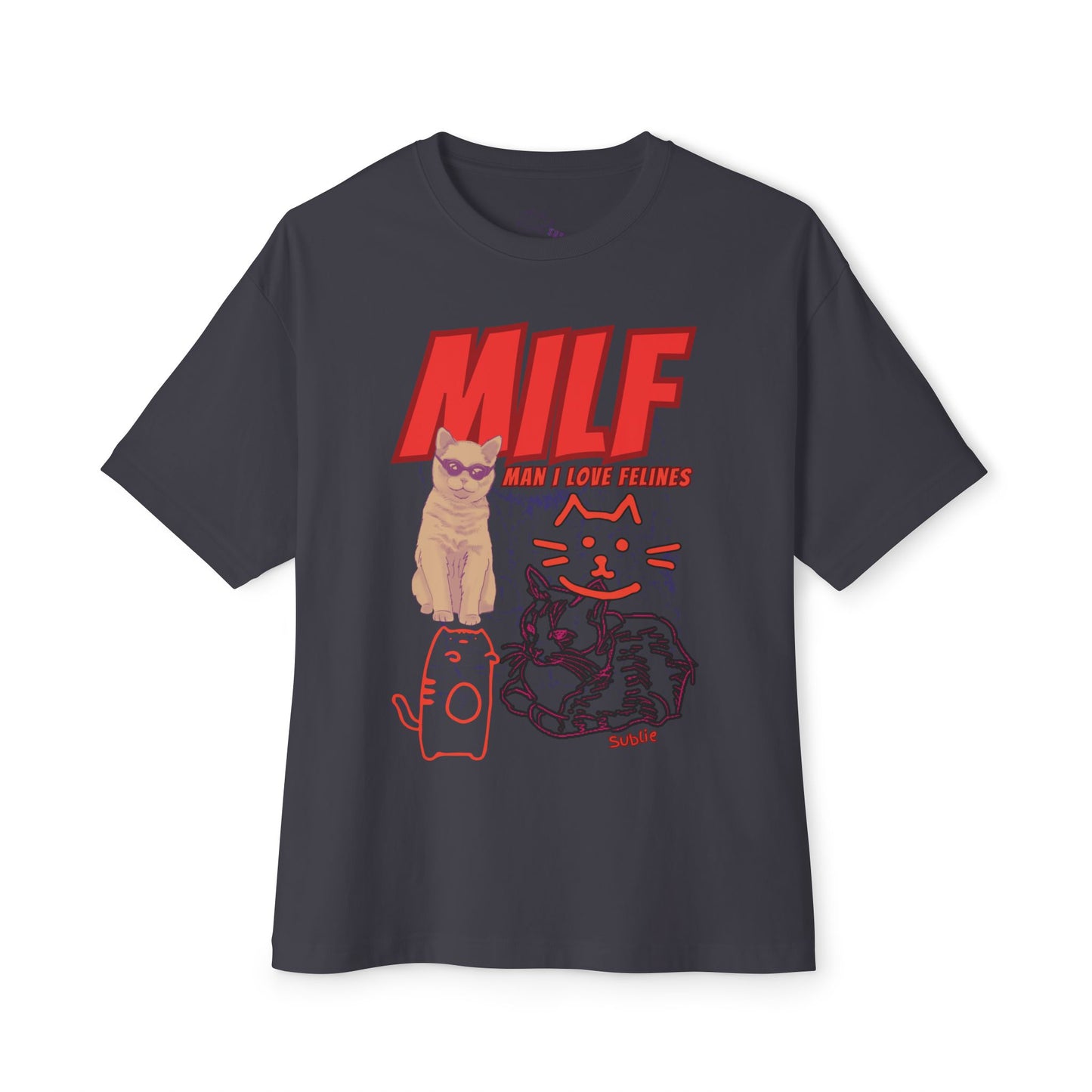 MILF Funny Cat Oversized Tee (Dark Shirts)