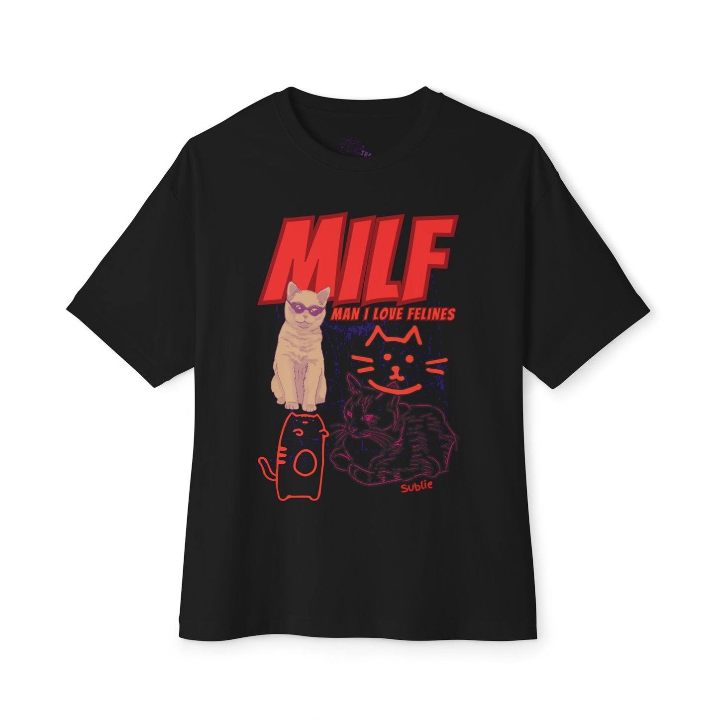 MILF Funny Cat Oversized Tee (Dark Shirts)